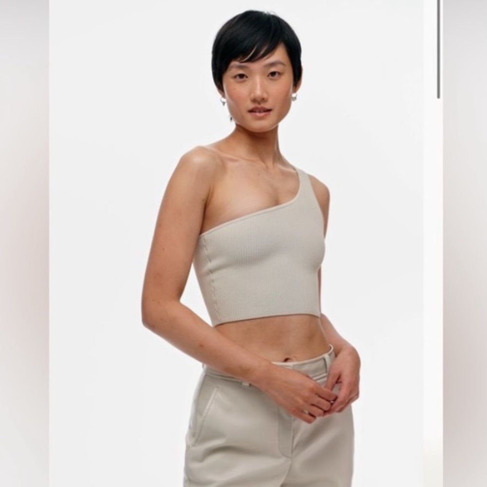 Babaton x Aritzia Sculpt Knit One Shoulder Cropped Tank Top Chrome Pearl Large